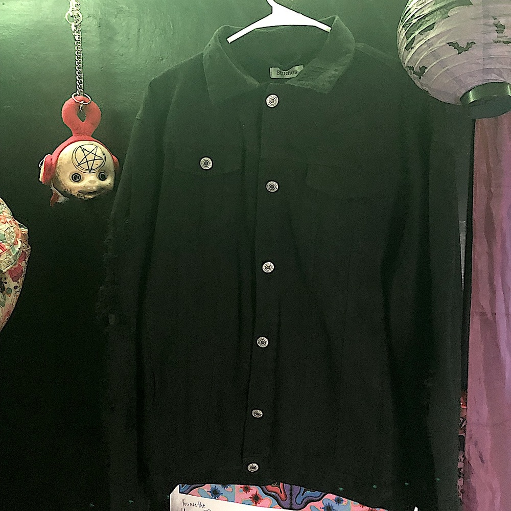 Black distressed jean jacket